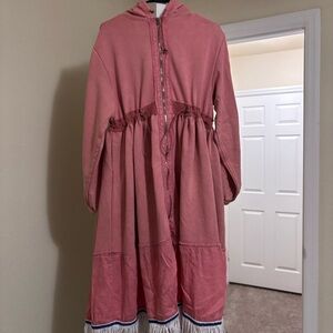 Oli & Hali mineral washed pink tiered ruffle hem zip-up hoodie jacket